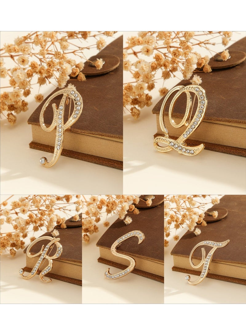 Ucanbe P–T Initial Letter Brooch Set – Gold Plated Crystal Rhinestone Pin for Women - Image 1